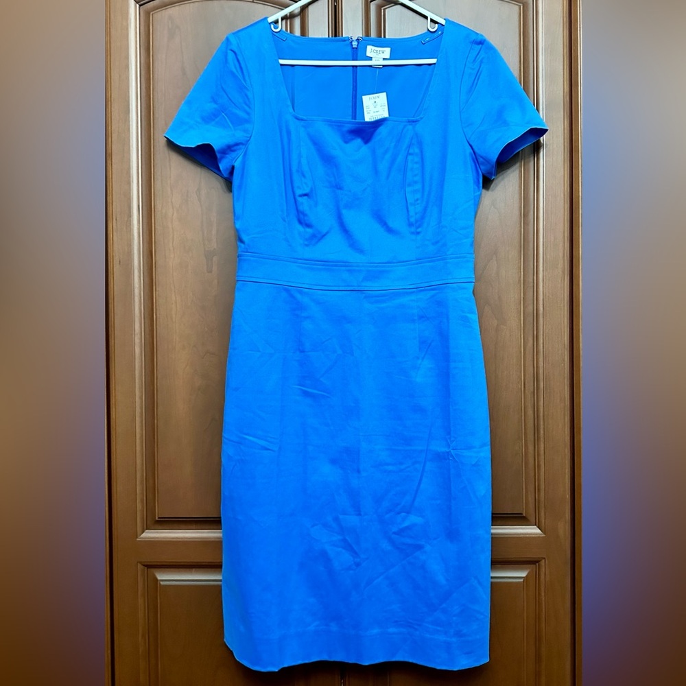 J. Crew bright blue sheath square neck classic style dress